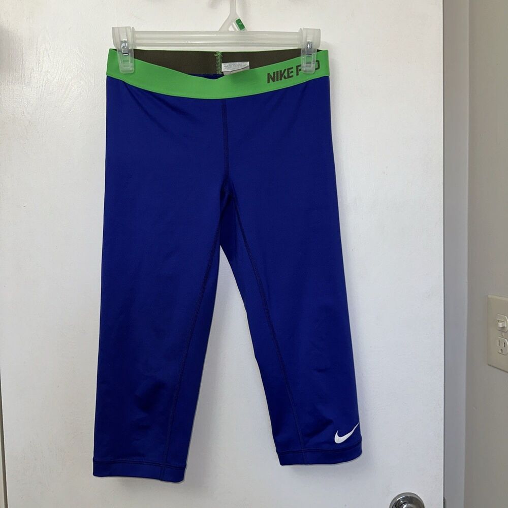 Nike Pro Medium Capri Leggings Violet Blue Cropped Athletic Workout Pants Cheer